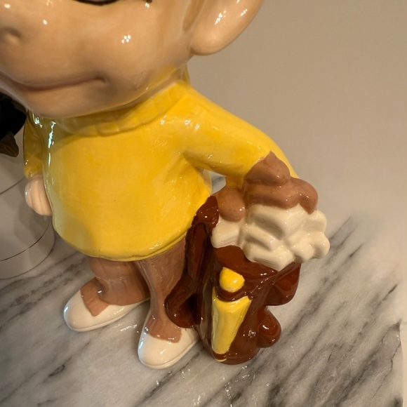 Vintage Golfer With Bag & Club 10” Ceramic  Brown Hat Yellow Sweater No Chips - Picture 2 of 10